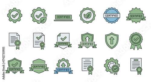 Collection of certified and approved quality icons and badges.