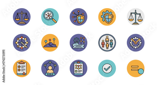 Collection of Colorful Business and Social Justice Icons.