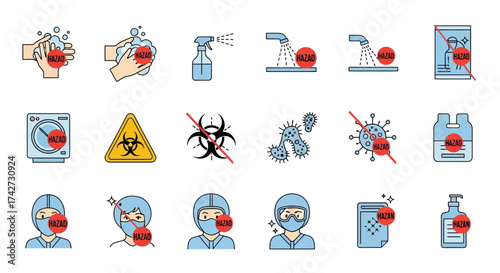 Collection of Coronavirus Prevention and Safety Icons.