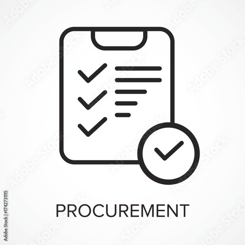 Procurement Checklist outline Icon with Approval Tick with white background – Purchase Management and Supply Chain Concept Illustration, Procurement Management Icon – Purchase Order and Supply Chain A
