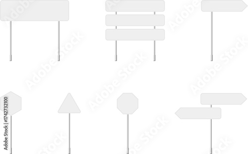 Road board collection, road template sign set, blank street traffic isolated, Blank signs vector for information of road direction, maps, text or banner. 