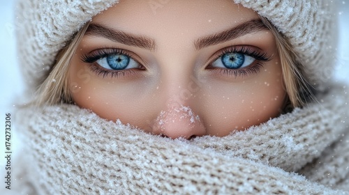 Close-up of a woman's face in winter