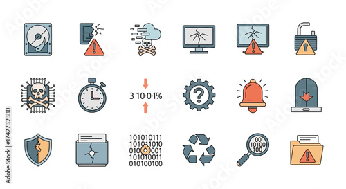 Cybersecurity and Computer Problems Hand Drawn Icon Collection.