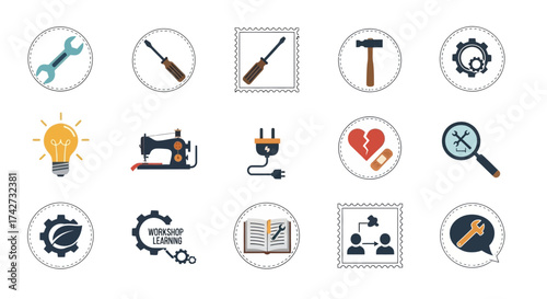 Creative Hand Drawn Icon Set for Workshop and Repair.