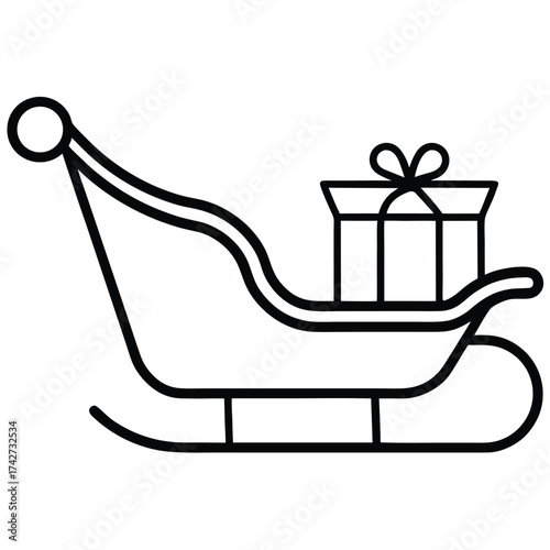 gift delivery sleigh simple vector icon on black color and white background