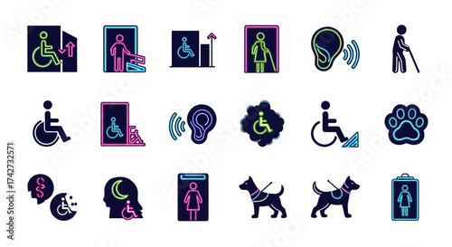 Diverse Set of Disability and Accessibility Icons for Inclusive Communication.