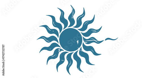 Vibrant blue sunburst icon for branding and design projects abstract radiant energy symbol for creative applications

