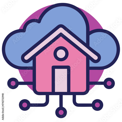 Smart Home Icon Depicting Cloud Connection and Devices