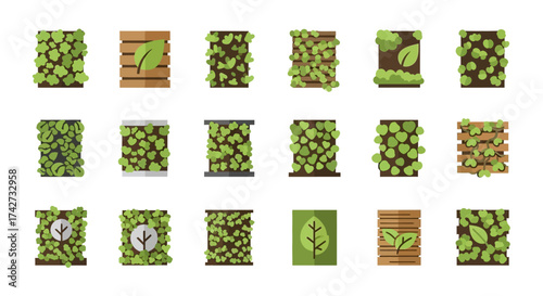 Green Wall and Vertical Garden Icon Collection Set.