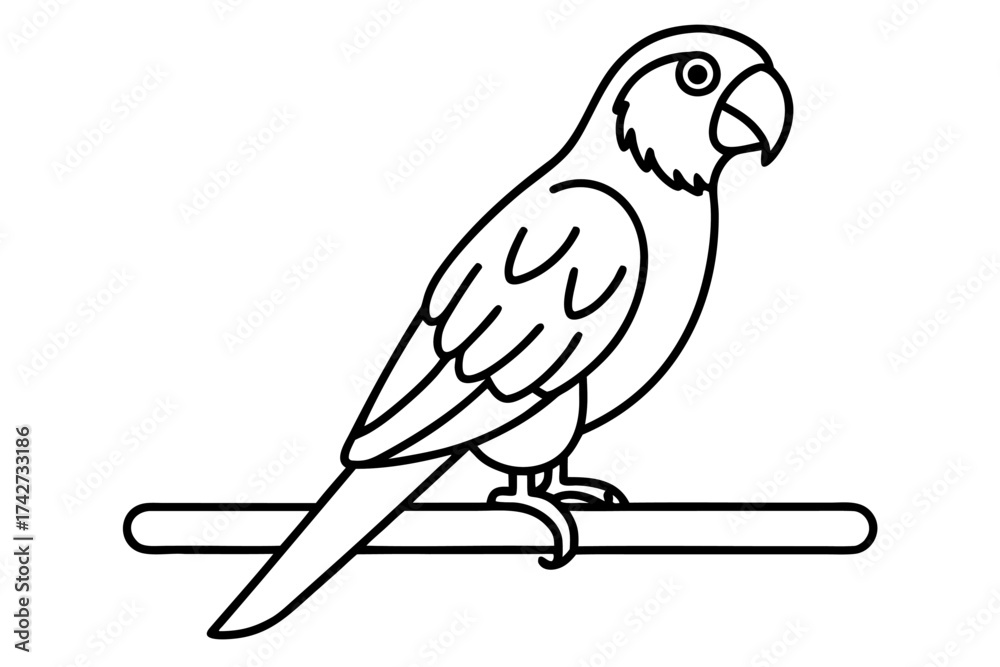 Fototapeta premium A parrot sitting on a wooden perch indoors