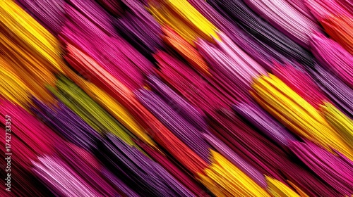 Vibrant diagonal textured brushstrokes form an abstract pattern in various bright colors