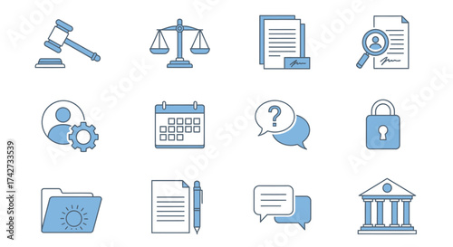 Law and Justice Line Icon Set for Legal Services.