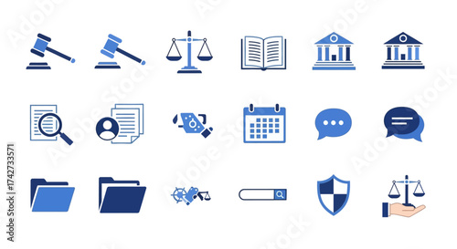 Legal and Justice Icons Representing Law and Order and Court System.