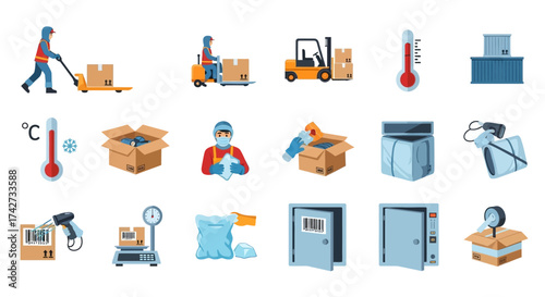 Logistics and Warehouse Operations Icons Set.
