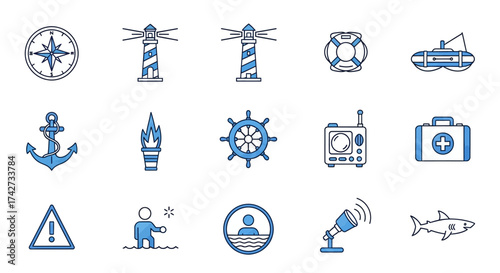 Nautical Icons Collection Featuring Marine And Maritime Symbols.