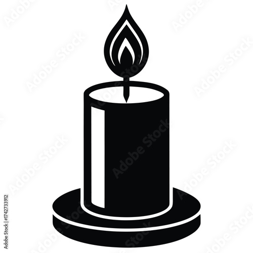 holiday candlelight simple vector icon on black color and white background