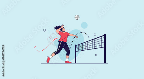 A woman playing volleyball at the net hitting the ball.