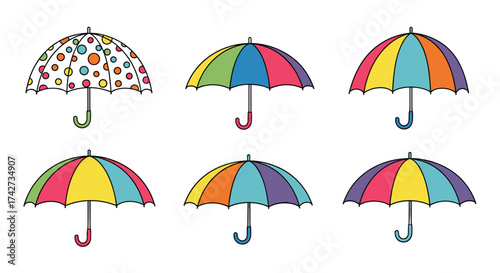 A collection of colorful umbrellas ready for a rainy day adventure.