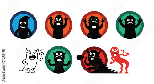 A collection of various cartoon monsters with different expressions.