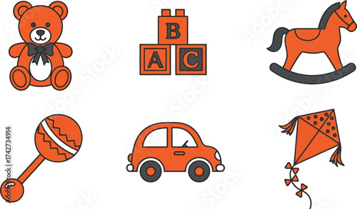 Collection of toys for kids baby toy set vector illustration