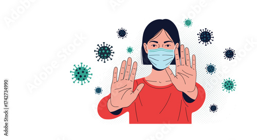 A person wearing a face mask to protect against the spread of viruses.