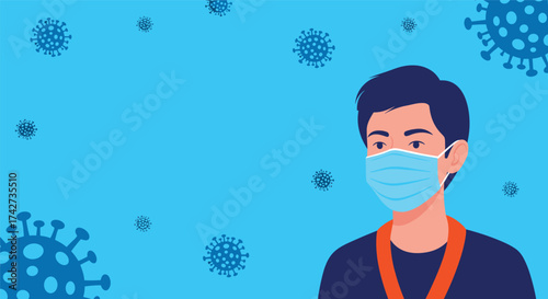 Man wearing a face mask to protect against virus infection and disease spread.