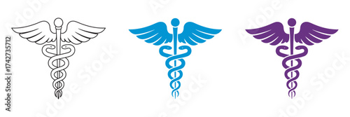 Caduceus Medical Symbol Set Healthcare and Wellness Icons in Various Styles