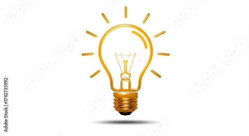 Golden Light Bulb with Rays Representing Creativity and Innovation in a Modern Design Concept