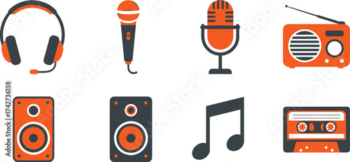 Audio equipment vector icons set for music and sound design