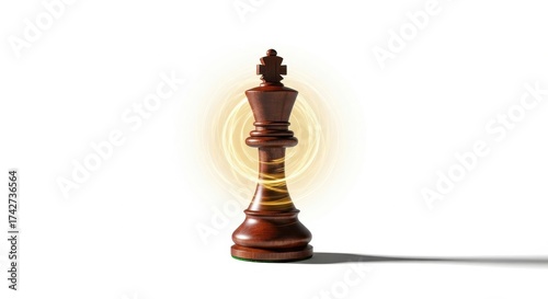 Elegant Wooden Chess King Piece with Radiant Glow on a White Background
