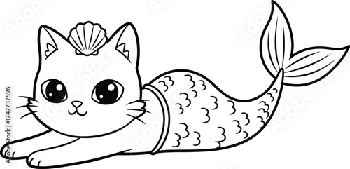 Cute cat mermaid coloring page for kids fun activity drawing
