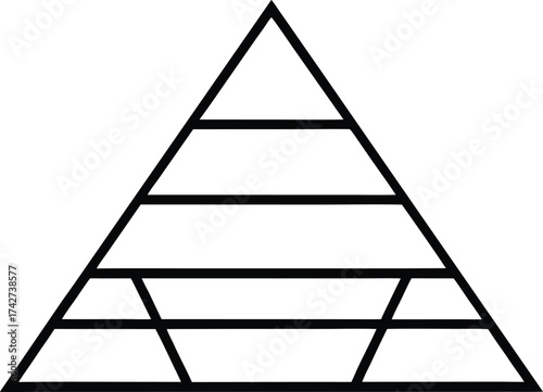 Black flat style pyramid icon with horizontal divisions on white symbol geometric