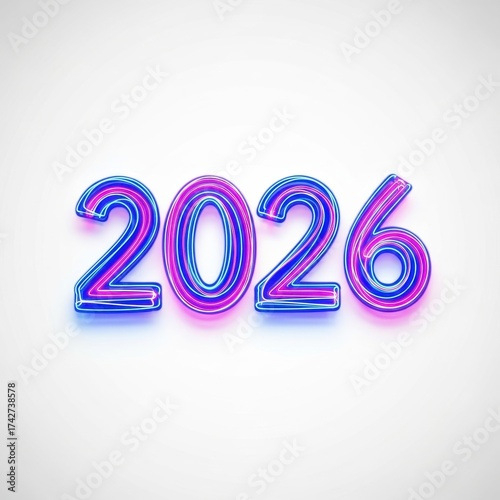Colorful Neon Numbers Representing the Year 2026 on a Minimalistic White Background