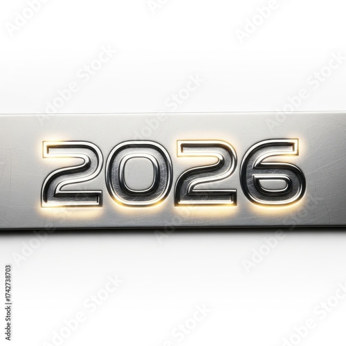 Futuristic Metallic Design of the Year 2026 with Illuminated Effects on a Smooth Surface