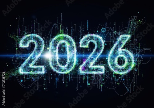 Futuristic Artistic Representation of the Year 2026 with Digital Effects and Light Patterns