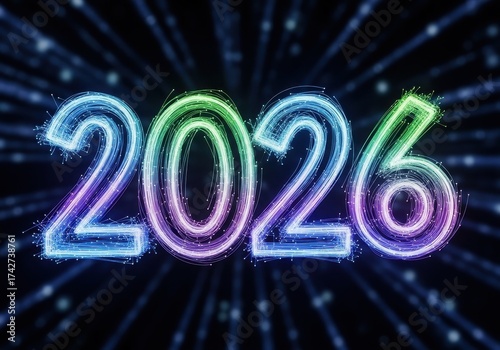 Colorful Neon Sparkling Number Design for New Year 2026 Celebration and Festive Events