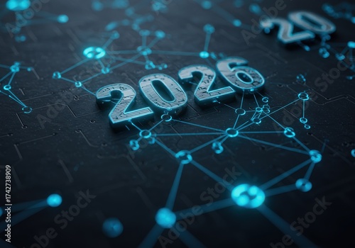 Futuristic Digital Connection Concept with Numeric Theme Representing the Year 2026