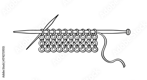 Knitting needles with yarn creating a detailed stitch pattern for textile design and crafting

