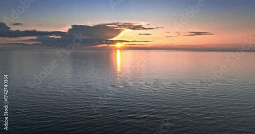 Calm golden sunset over Batlic sea in Poland.