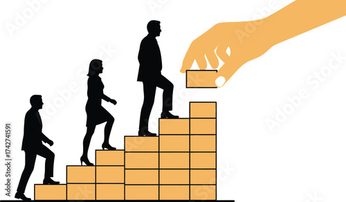 Career growth steps business success teamwork hand building steps up