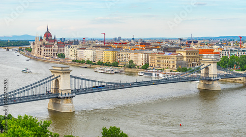 Széchenyi Chain Bridge - spans the River Danube between Buda and Pest in Budapest, Hungary.