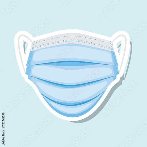 Blue medical face mask vector illustration. Virus protection mask with ear loop