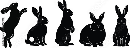 Black rabbit silhouette vector rabbits bunny easter hare animal pet