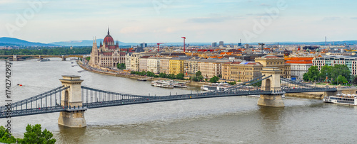 Széchenyi Chain Bridge - spans the River Danube between Buda and Pest in Budapest, Hungary.