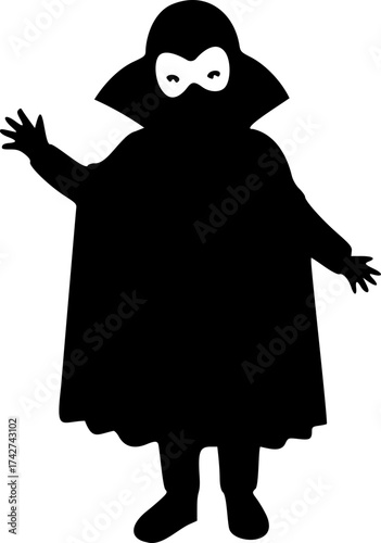 Mysterious masked figure in cloak waving hello, perfect for Halloween, costume parties, or spooky designs, originally a scalable vector graphic