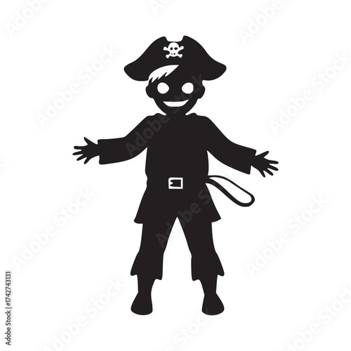 Delightful pirate silhouette with jolly smile, perfect for children's party invitations, Halloween decorations, or nautical themed designs with a playful twist