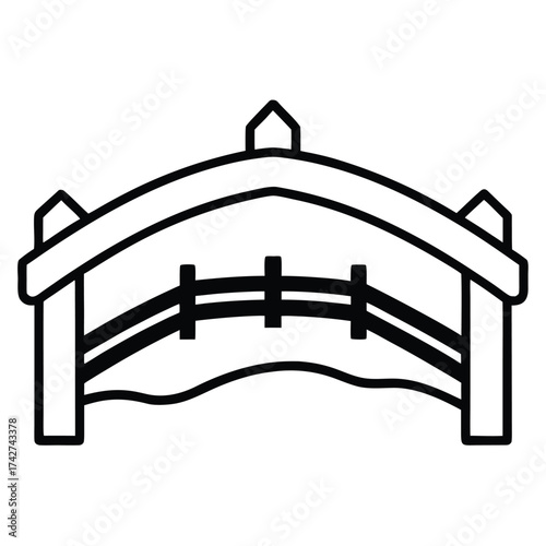 snow covered bridge simple vector icon on black color and white background