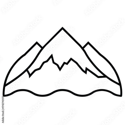 snow covered mountain simple vector icon on black color and white background