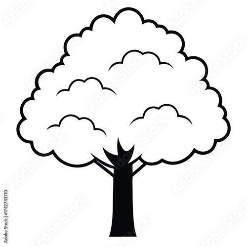 snow covered tree simple vector icon on black color and white background