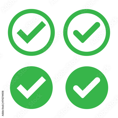check mark icon button set. check box icon with right and wrong buttons and yes or no checkmark icons in green tick box and red cross	
